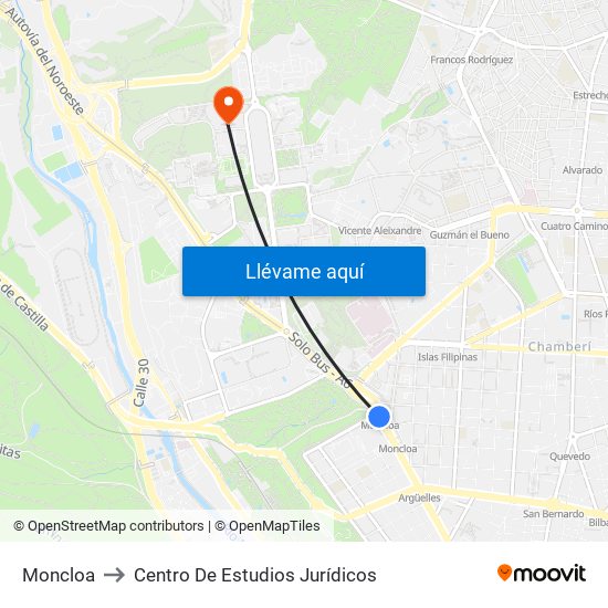 Moncloa to Centro De Estudios Jurídicos map