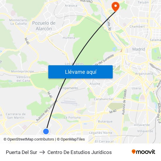 Puerta Del Sur to Centro De Estudios Jurídicos map