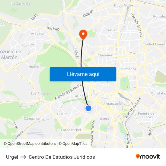 Urgel to Centro De Estudios Jurídicos map