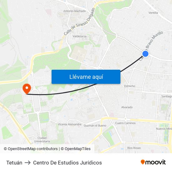Tetuán to Centro De Estudios Jurídicos map