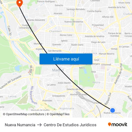 Nueva Numancia to Centro De Estudios Jurídicos map