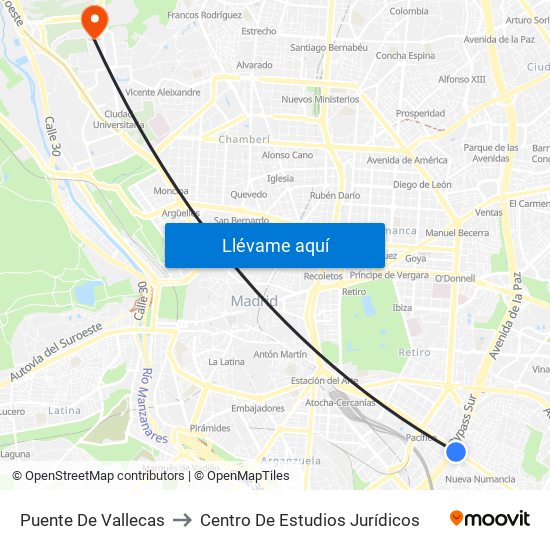 Puente De Vallecas to Centro De Estudios Jurídicos map