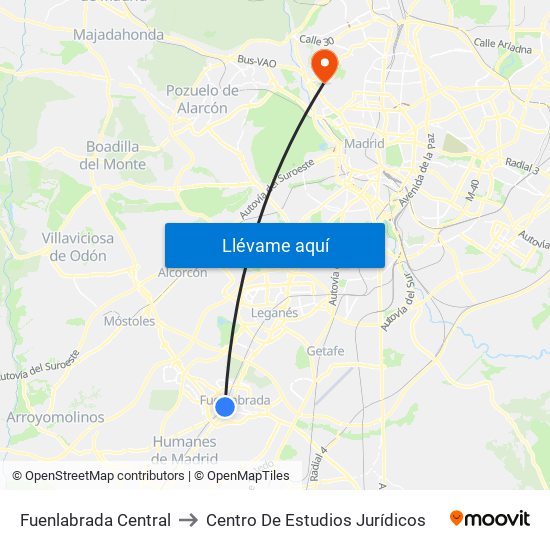 Fuenlabrada Central to Centro De Estudios Jurídicos map
