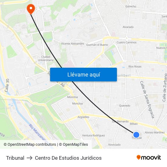 Tribunal to Centro De Estudios Jurídicos map