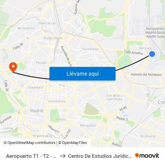 Aeropuerto T1 - T2 - T3 to Centro De Estudios Jurídicos map