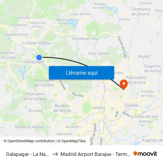 Galapagar - La Navata to Madrid Airport Barajas - Terminal 4 map