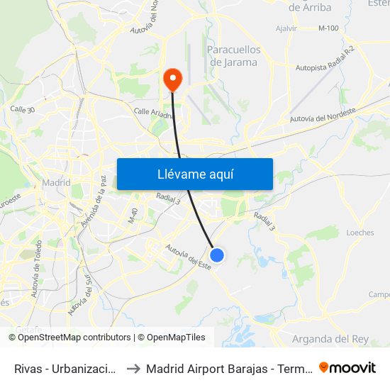 Rivas - Urbanizaciones to Madrid Airport Barajas - Terminal 4 map