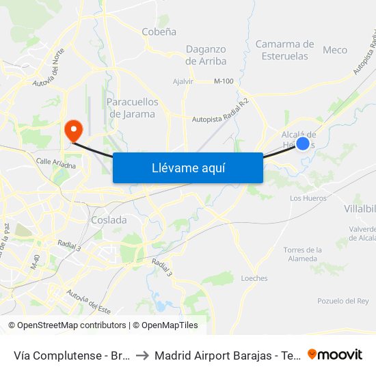 Vía Complutense - Brihuega to Madrid Airport Barajas - Terminal 4 map