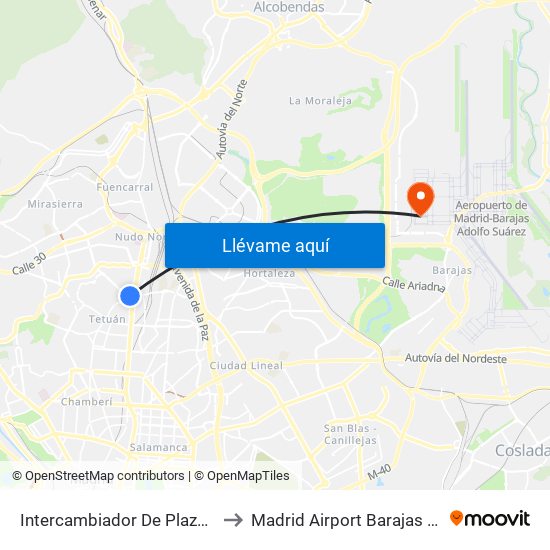 Intercambiador De Plaza De Castilla to Madrid Airport Barajas - Terminal 4 map