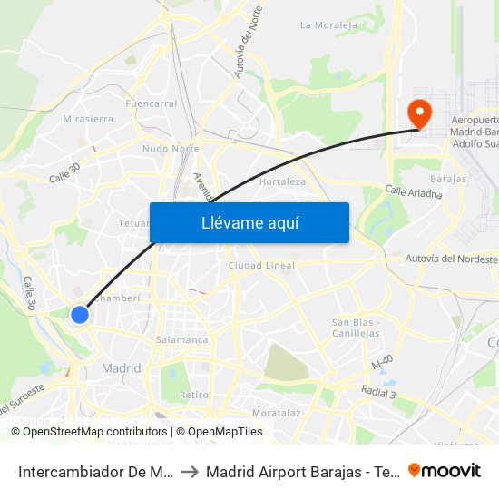 Intercambiador De Moncloa to Madrid Airport Barajas - Terminal 4 map