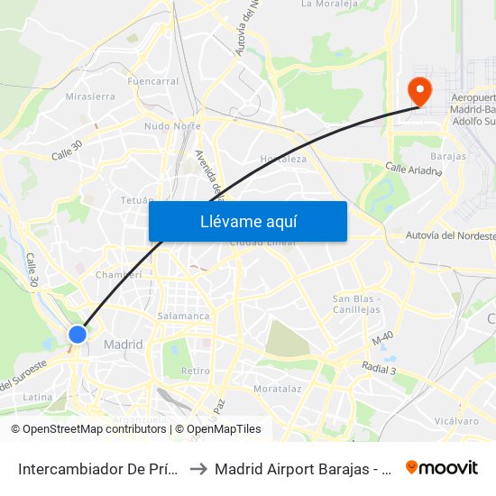 Intercambiador De Príncipe Pío to Madrid Airport Barajas - Terminal 4 map