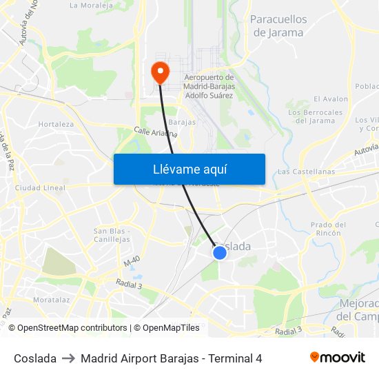 Coslada to Madrid Airport Barajas - Terminal 4 map