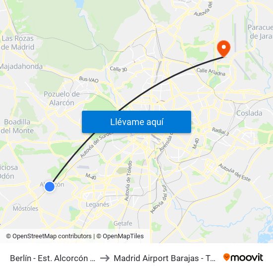 Berlín - Est. Alcorcón Central to Madrid Airport Barajas - Terminal 4 map