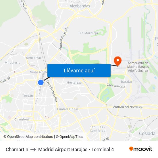 Chamartín to Madrid Airport Barajas - Terminal 4 map