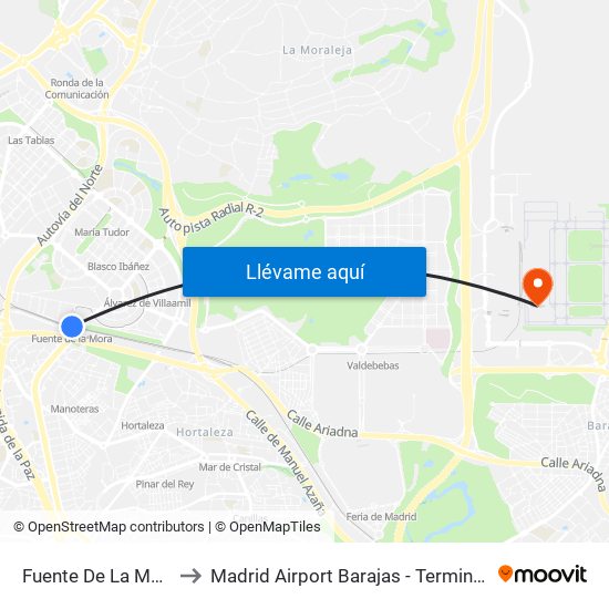 Fuente De La Mora to Madrid Airport Barajas - Terminal 4 map