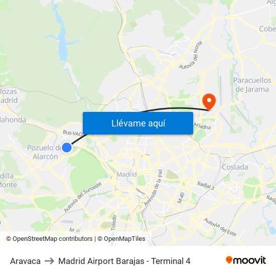 Aravaca to Madrid Airport Barajas - Terminal 4 map