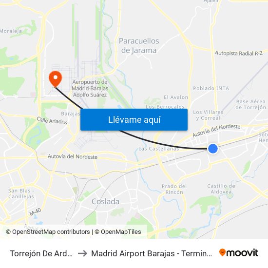 Torrejón De Ardoz to Madrid Airport Barajas - Terminal 4 map