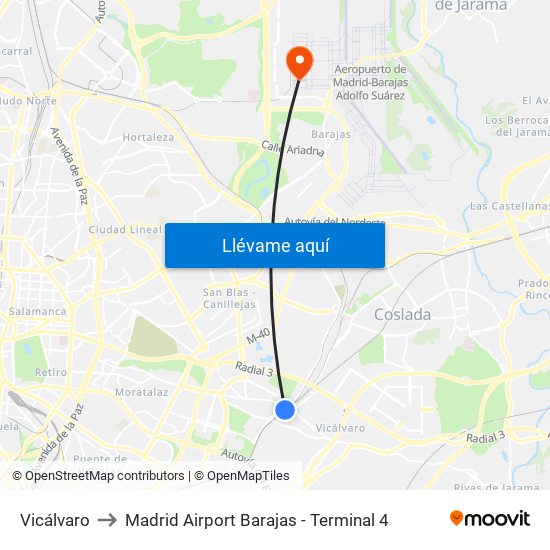 Vicálvaro to Madrid Airport Barajas - Terminal 4 map