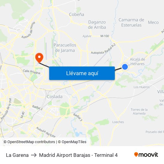 La Garena to Madrid Airport Barajas - Terminal 4 map
