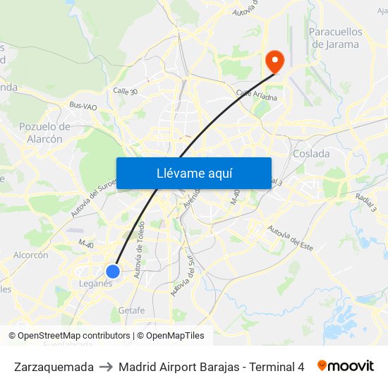 Zarzaquemada to Madrid Airport Barajas - Terminal 4 map