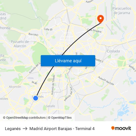 Leganés to Madrid Airport Barajas - Terminal 4 map