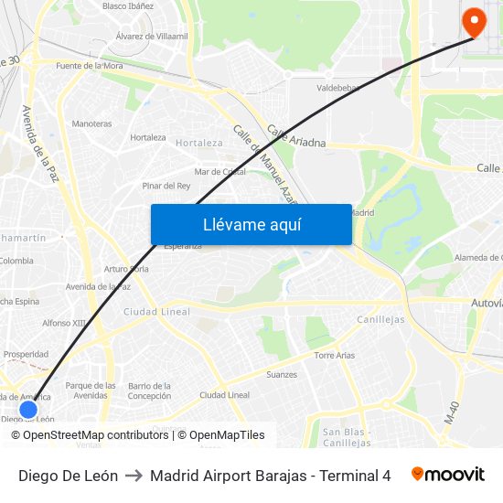 Diego De León to Madrid Airport Barajas - Terminal 4 map