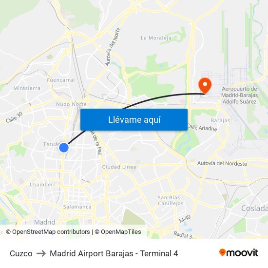 Cuzco to Madrid Airport Barajas - Terminal 4 map