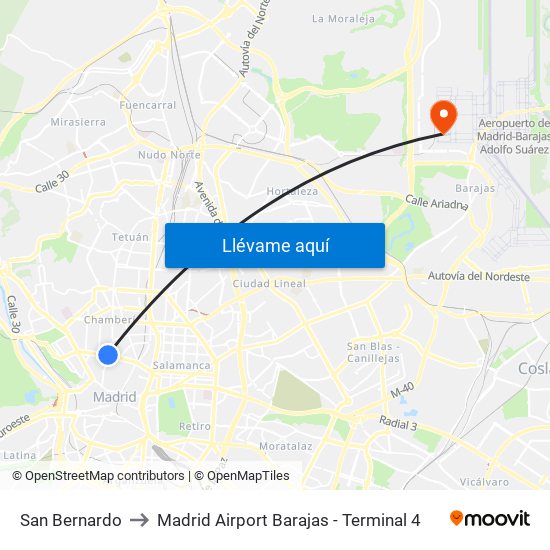 San Bernardo to Madrid Airport Barajas - Terminal 4 map