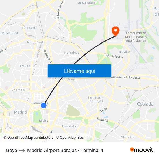 Goya to Madrid Airport Barajas - Terminal 4 map