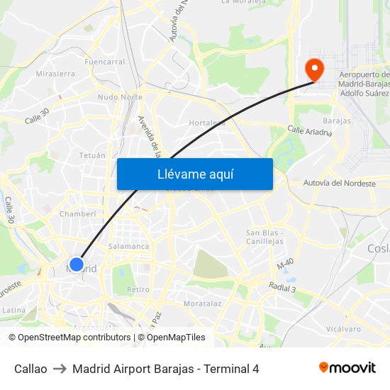 Callao to Madrid Airport Barajas - Terminal 4 map