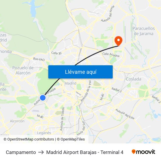 Campamento to Madrid Airport Barajas - Terminal 4 map