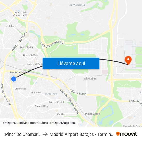 Pinar De Chamartín to Madrid Airport Barajas - Terminal 4 map