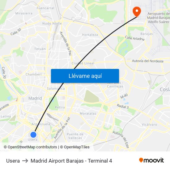 Usera to Madrid Airport Barajas - Terminal 4 map