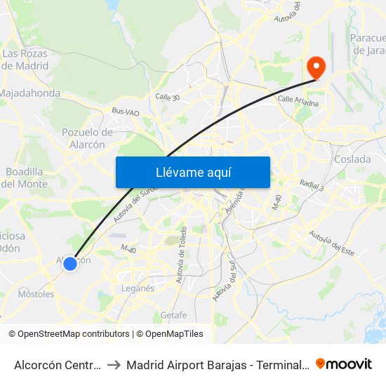 Alcorcón Central to Madrid Airport Barajas - Terminal 4 map