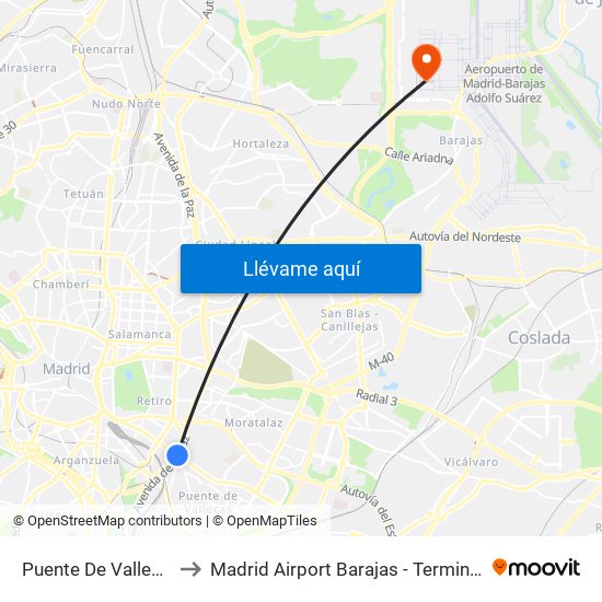 Puente De Vallecas to Madrid Airport Barajas - Terminal 4 map