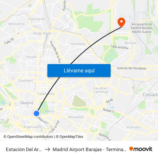 Estación Del Arte to Madrid Airport Barajas - Terminal 4 map