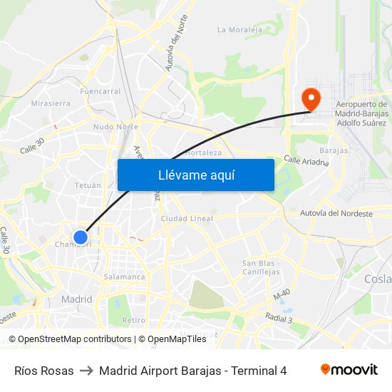 Ríos Rosas to Madrid Airport Barajas - Terminal 4 map