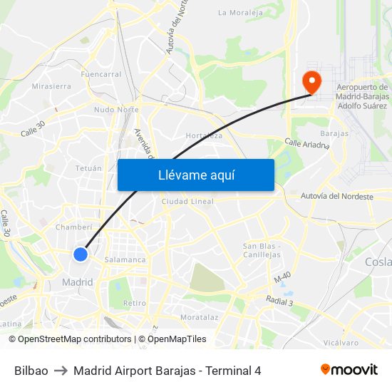 Bilbao to Madrid Airport Barajas - Terminal 4 map