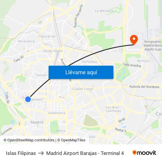 Islas Filipinas to Madrid Airport Barajas - Terminal 4 map