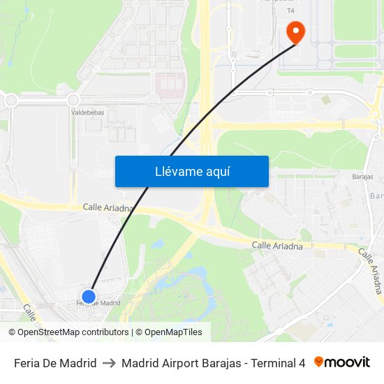 Feria De Madrid to Madrid Airport Barajas - Terminal 4 map