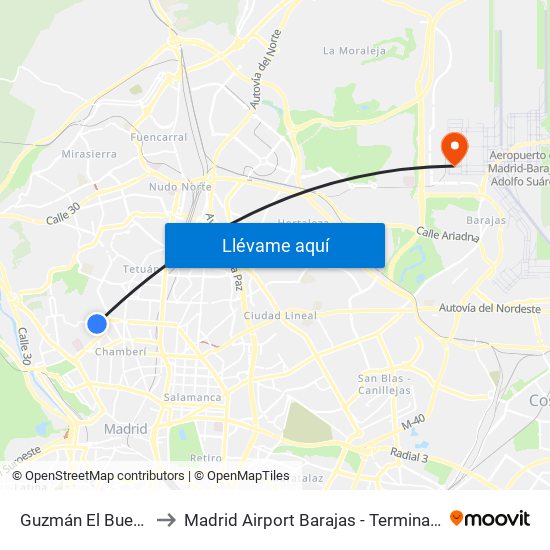 Guzmán El Bueno to Madrid Airport Barajas - Terminal 4 map