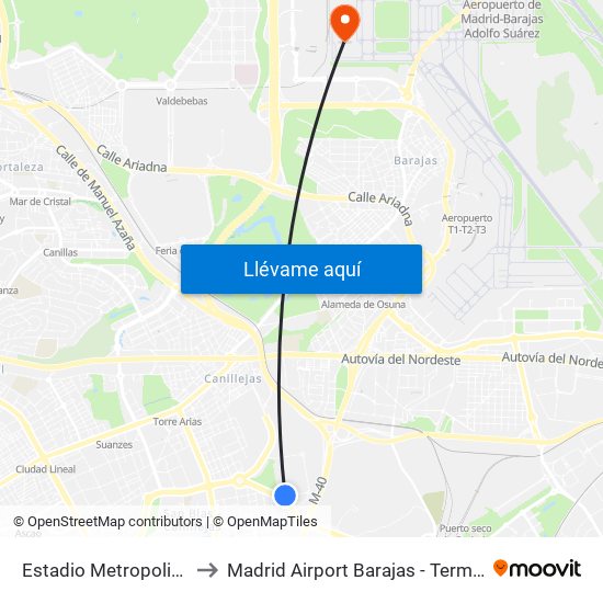 Estadio Metropolitano to Madrid Airport Barajas - Terminal 4 map