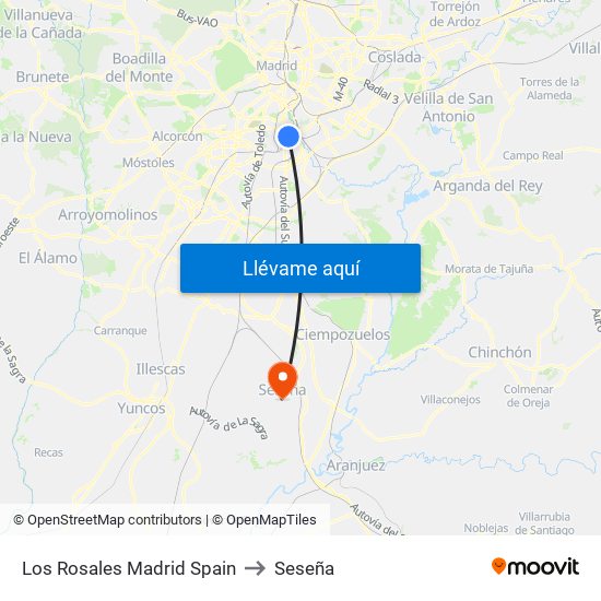 Los Rosales Madrid Spain to Seseña map