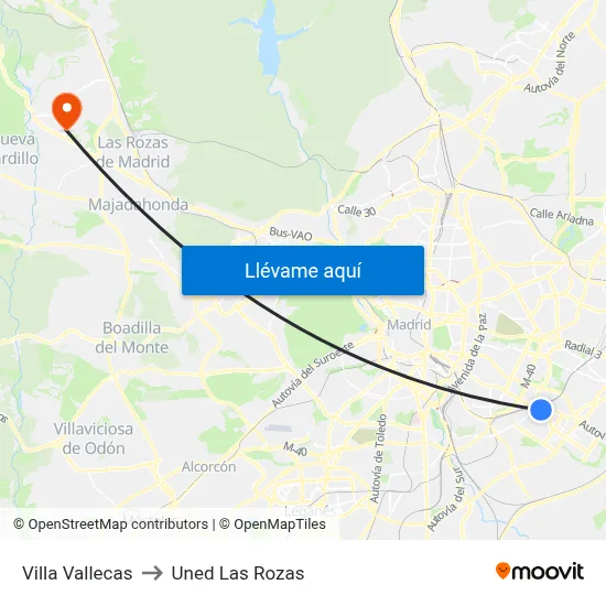 Villa Vallecas to Uned Las Rozas map