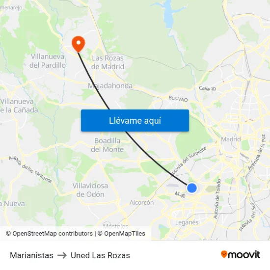 Marianistas to Uned Las Rozas map