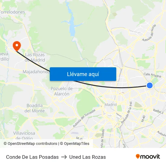 Conde De Las Posadas to Uned Las Rozas map