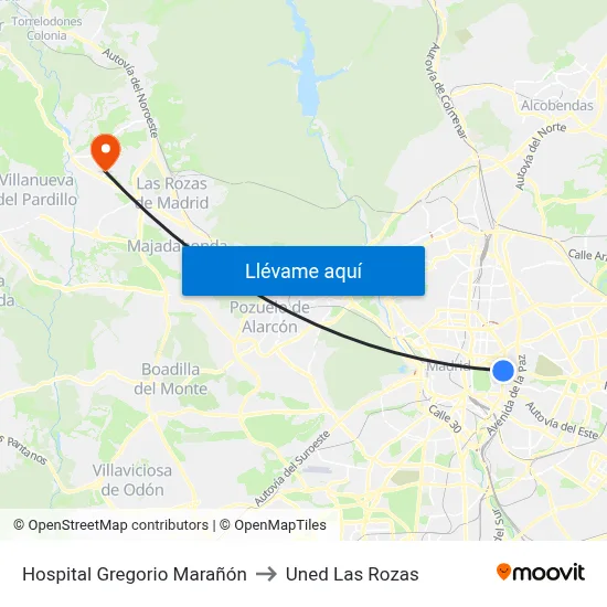 Hospital Gregorio Marañón to Uned Las Rozas map