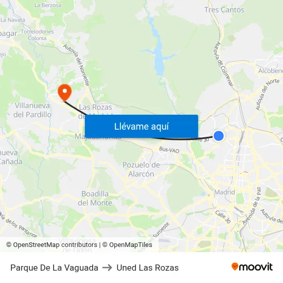 Parque De La Vaguada to Uned Las Rozas map