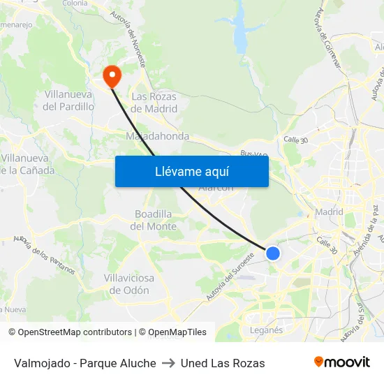 Valmojado - Parque Aluche to Uned Las Rozas map