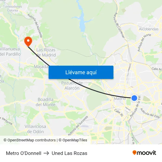 Metro O'Donnell to Uned Las Rozas map